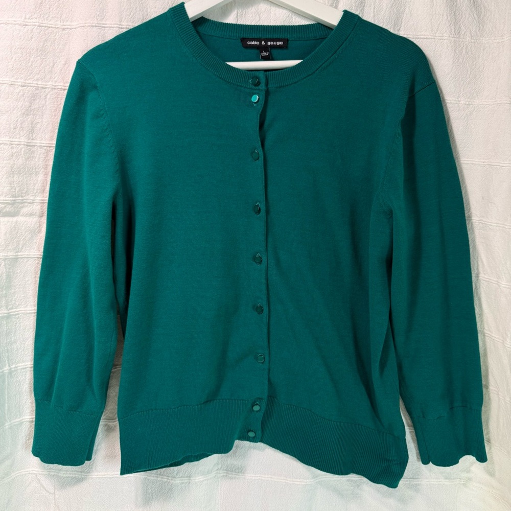 Cable & Gauge Emerald Green Cardigan 3/4 Sleeves